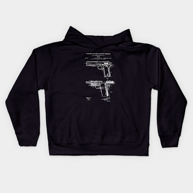 Firearm Colt 1911 Patent White Kids Hoodie by Luve